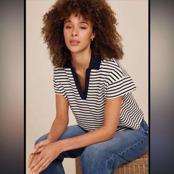 Plus Size Cropped Court Polo Striped Tee NWT - Picture 1 of 4